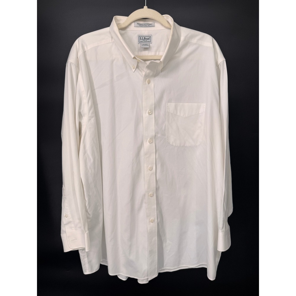 LL Bean Shirt Mens 18-33 White Traditional Fit Wrinkle Resistant Button Down